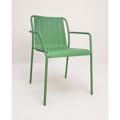 Steel dining armchair with vertical slots, green – product view