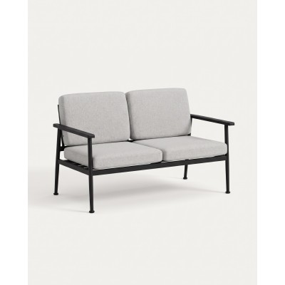 Canapé 2 places en acier noir et coussins gris – vue produit