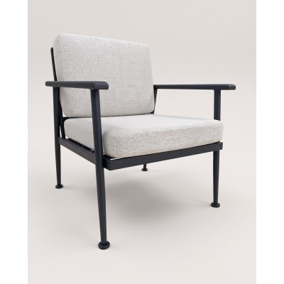 Black steel lounge armchair with grey cushions – product view