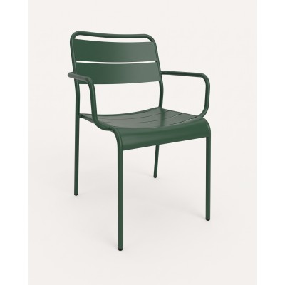 Fauteuil de repas en acier à dossier galbé, vert foncé – vue produit
