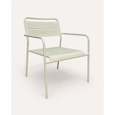 Fauteuil bas en acier à lames, blanc cassé – vue produit