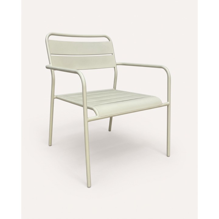 Fauteuil bas en acier à lames, blanc cassé – vue produit