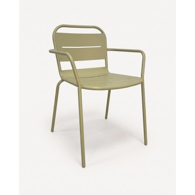 Steel dining armchair with horizontal slots, khaki – product view