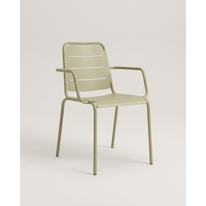 Fauteuil de repas en acier à dossier fendu, kaki – vue produit