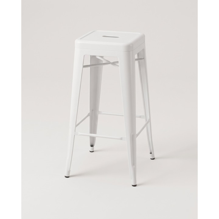 Tabouret de bar bistrot en acier, blanc mat – vue produit