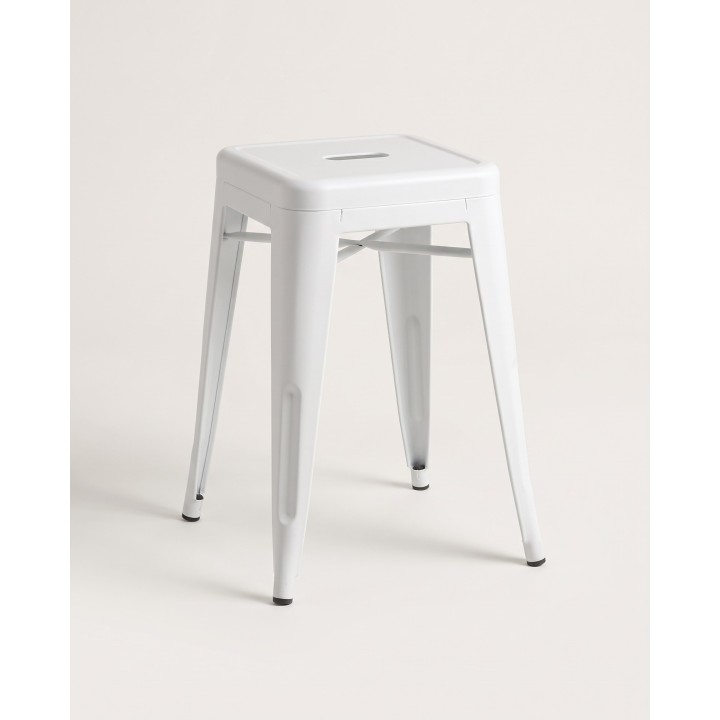 Tabouret bistrot bas en acier, blanc mat – vue produit